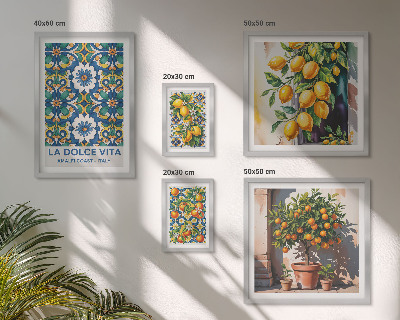 Set di 5 quadri decorazioni in stile amalfitano con agrumi italiani
