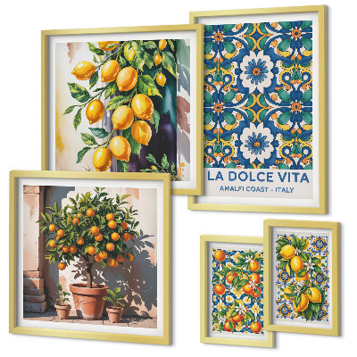 Set di 5 quadri decorazioni in stile amalfitano con agrumi italiani