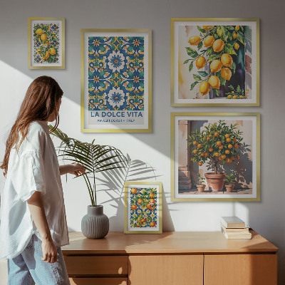 Set di 5 quadri decorazioni in stile amalfitano con agrumi italiani