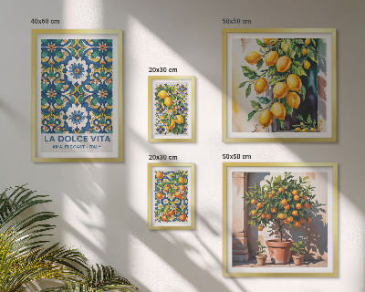 Set di 5 quadri decorazioni in stile amalfitano con agrumi italiani