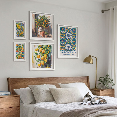 Set di 5 quadri decorazioni in stile amalfitano con agrumi italiani