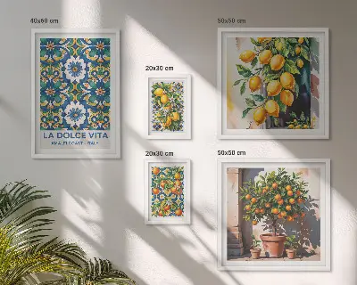 Set di 5 quadri con decorazioni in stile amalfitano e agrumi italiani