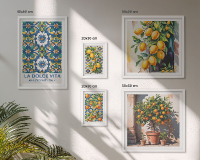 Set di 5 quadri decorazioni in stile amalfitano con agrumi italiani