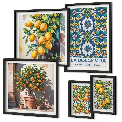 Set di 5 quadri con decorazioni in stile amalfitano e agrumi italiani