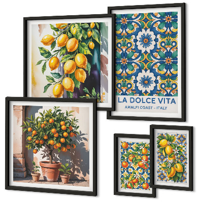 Set di 5 quadri decorazioni in stile amalfitano con agrumi italiani