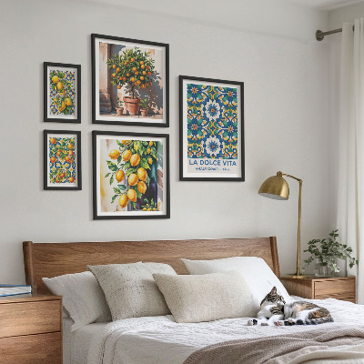 Set di 5 quadri decorazioni in stile amalfitano con agrumi italiani