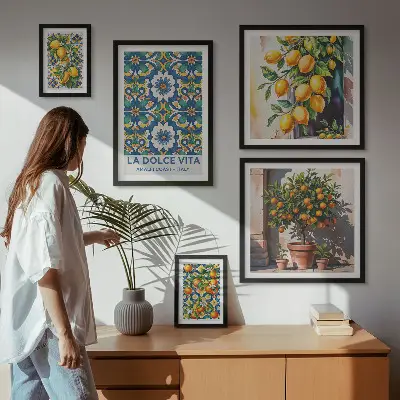 Set di 5 quadri con decorazioni in stile amalfitano e agrumi italiani