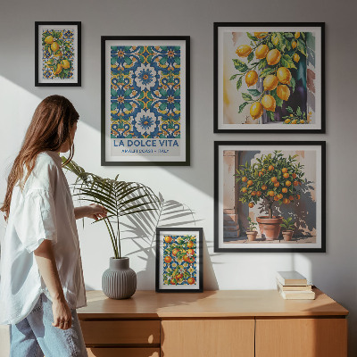 Set di 5 quadri decorazioni in stile amalfitano con agrumi italiani