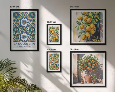 Set di 5 quadri con decorazioni in stile amalfitano e agrumi italiani