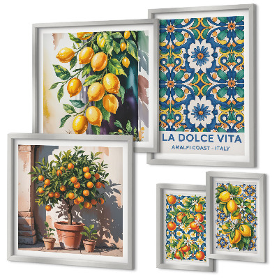 Set di 5 quadri decorazioni in stile amalfitano con agrumi italiani