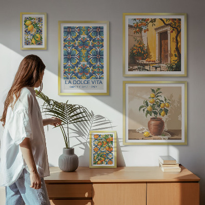 Polittico con cornice Agrumi italiani in stile mediterraneo