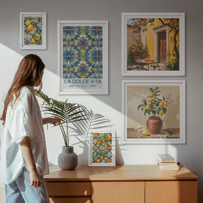 Polittico con cornice Agrumi italiani in stile mediterraneo