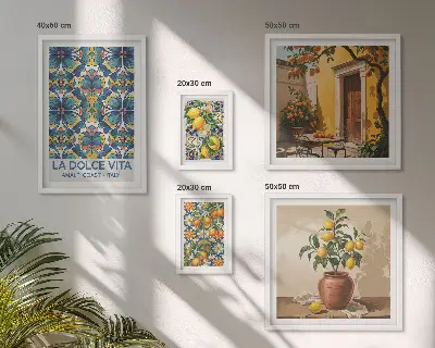 Agrumi italiani in stile mediterraneo polittico con cornice