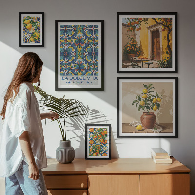 Polittico con cornice Agrumi italiani in stile mediterraneo