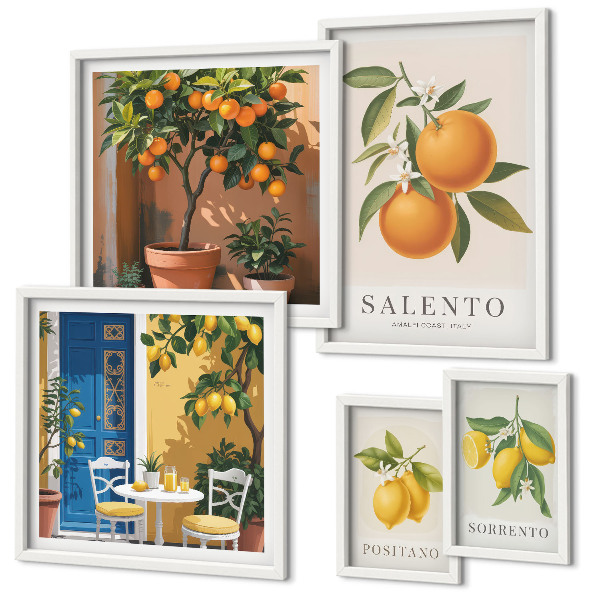 Set di 5 quadri Stile rustico fruttato italiano