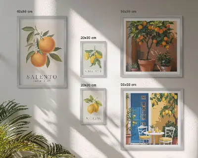 Set di 5 quadri con stampa a tema frutta in stile rustico italiano