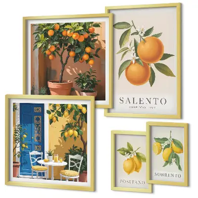 Set di 5 quadri con stampa a tema frutta in stile rustico italiano