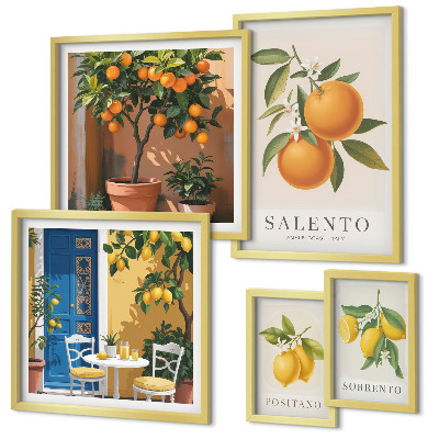 Set di 5 quadri Stile rustico fruttato italiano