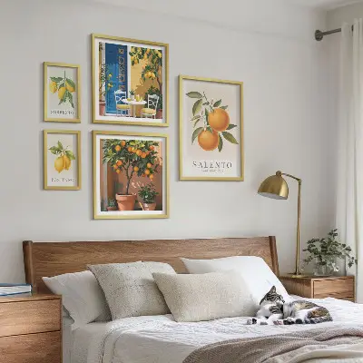 Set di 5 quadri con stampa a tema frutta in stile rustico italiano