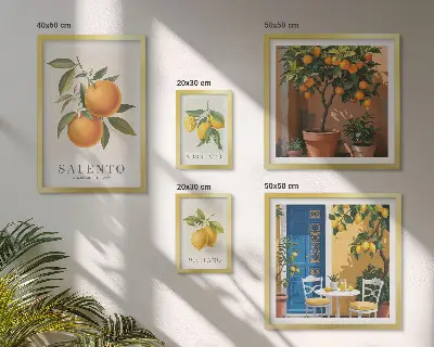 Set di 5 quadri con stampa a tema frutta in stile rustico italiano
