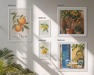 Set di 5 quadri con stampa a tema frutta in stile rustico italiano