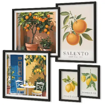 Set di 5 quadri con stampa a tema frutta in stile rustico italiano