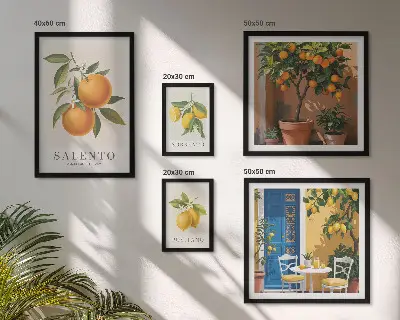 Set di 5 quadri con stampa a tema frutta in stile rustico italiano