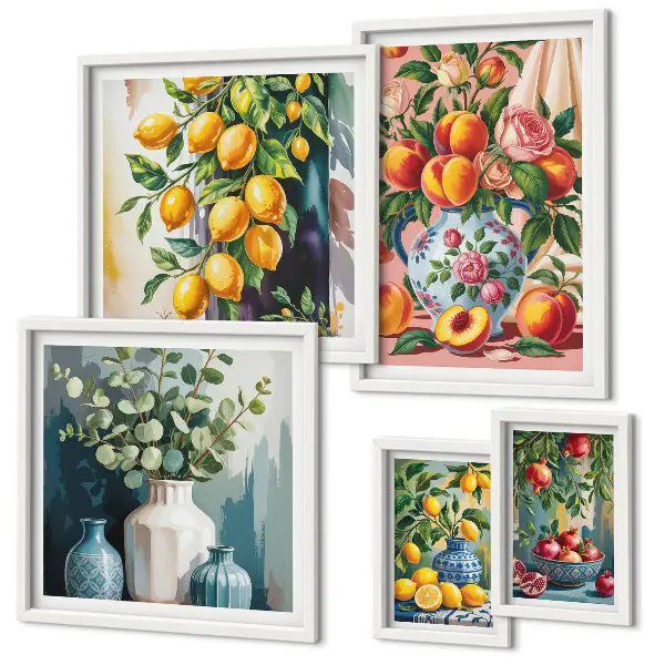 Set di quadri incorniciati con composizioni floreali fruttate