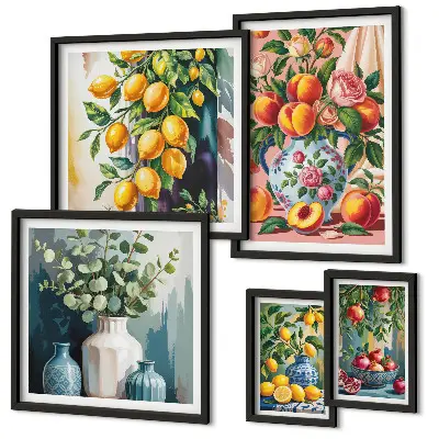 Set di quadri incorniciati con composizioni floreali fruttate