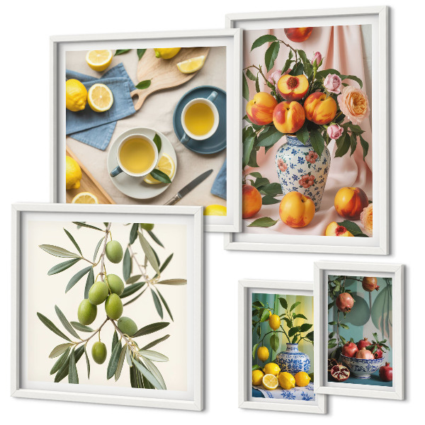 Polittico con cornice Decorazione rustica con frutta e fiori