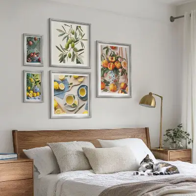 Decorazione rustica con frutta e fiori polittico con cornice