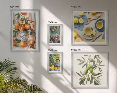 Decorazione rustica con frutta e fiori polittico con cornice