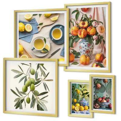 Decorazione rustica con frutta e fiori polittico con cornice