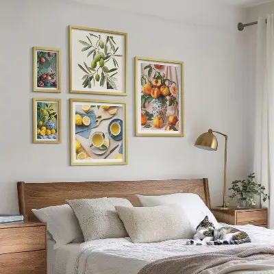 Decorazione rustica con frutta e fiori polittico con cornice