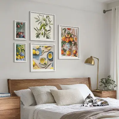Decorazione rustica con frutta e fiori polittico con cornice