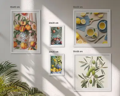 Decorazione rustica con frutta e fiori polittico con cornice