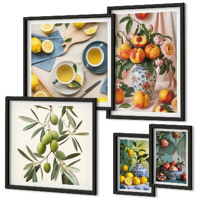 Polittico con cornice Decorazione rustica con frutta e fiori