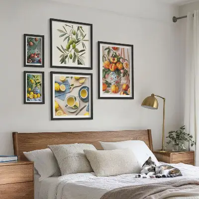 Decorazione rustica con frutta e fiori polittico con cornice