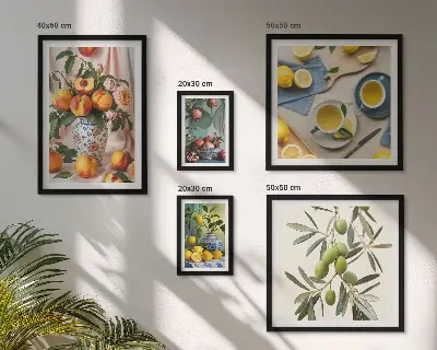 Decorazione rustica con frutta e fiori polittico con cornice