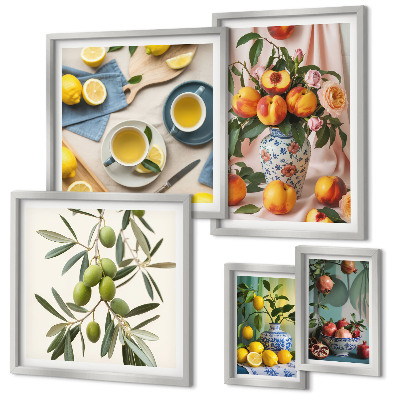 Polittico con cornice Decorazione rustica con frutta e fiori