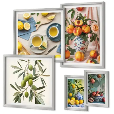 Decorazione rustica con frutta e fiori polittico con cornice