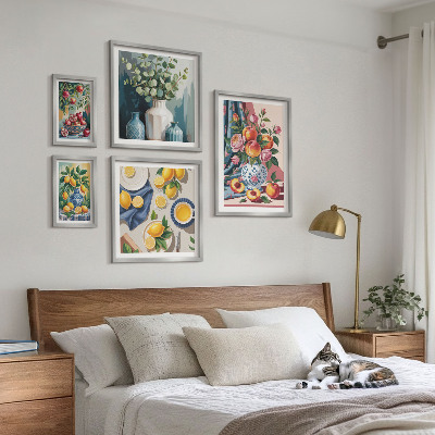 Set di 5 quadri Composizioni floreali e fruttate