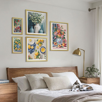 Set di 5 quadri Composizioni floreali e fruttate
