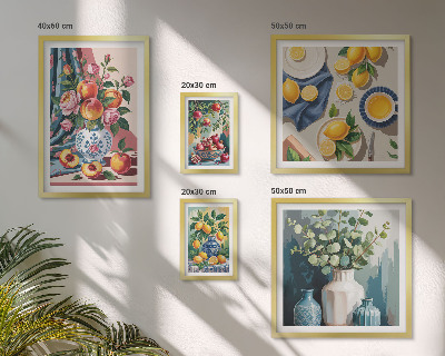 Set di 5 quadri Composizioni floreali e fruttate