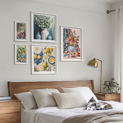 Set di 5 quadri Composizioni floreali e fruttate