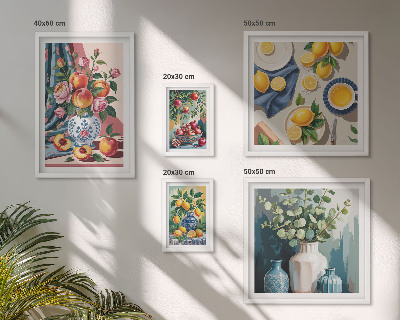 Set di 5 quadri Composizioni floreali e fruttate
