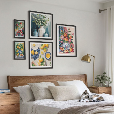 Set di 5 quadri Composizioni floreali e fruttate