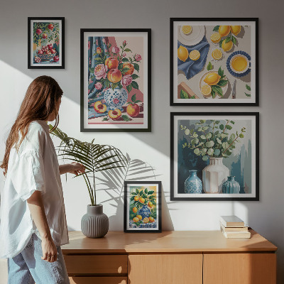 Set di 5 quadri Composizioni floreali e fruttate