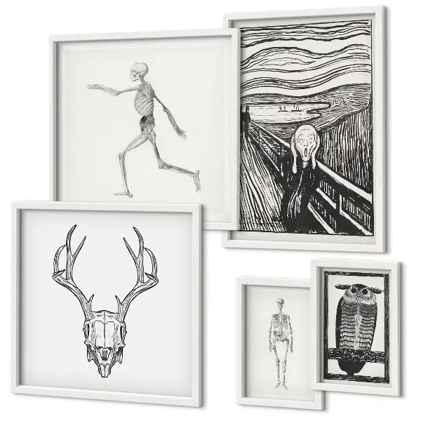 Polittico con cornice arte surrealista raffigurante natura e uomo