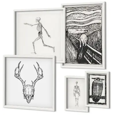 Polittico con cornice arte surrealista raffigurante natura e uomo